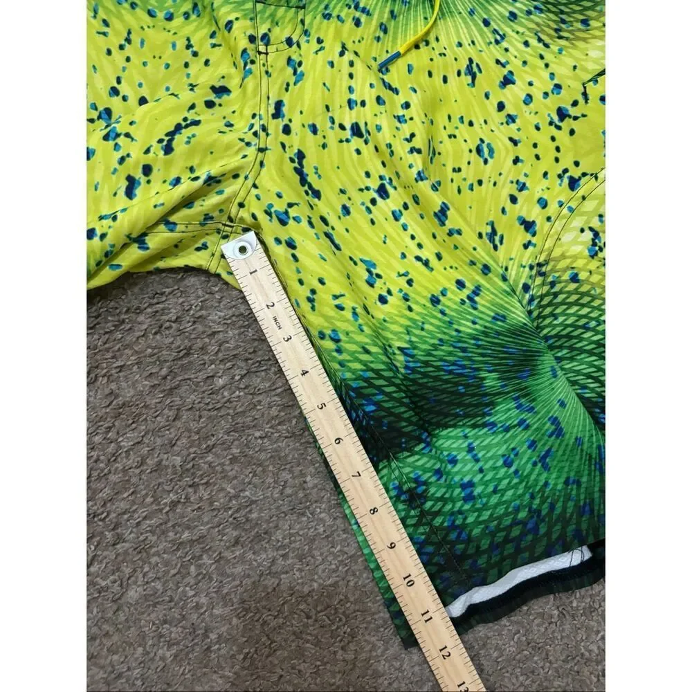 Pelagic Sharkskin Psycho Dorado Green Swimming Fishing Board Shorts Men's 36